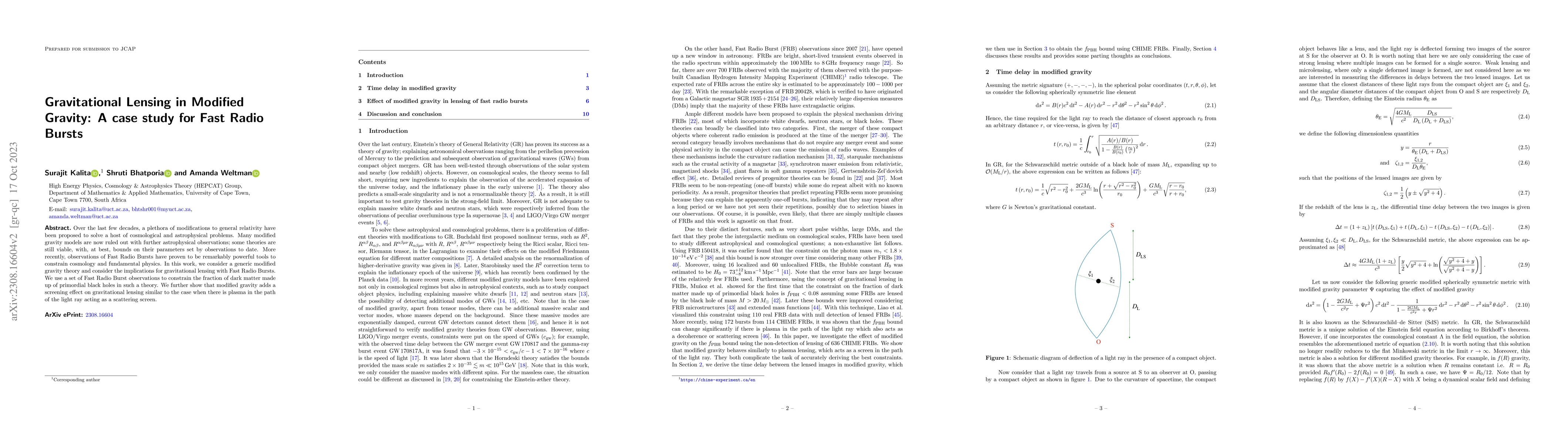 Thumbnail for Gravitational Lensing in Modified Gravity: A case study for Fast Radio
  Bursts