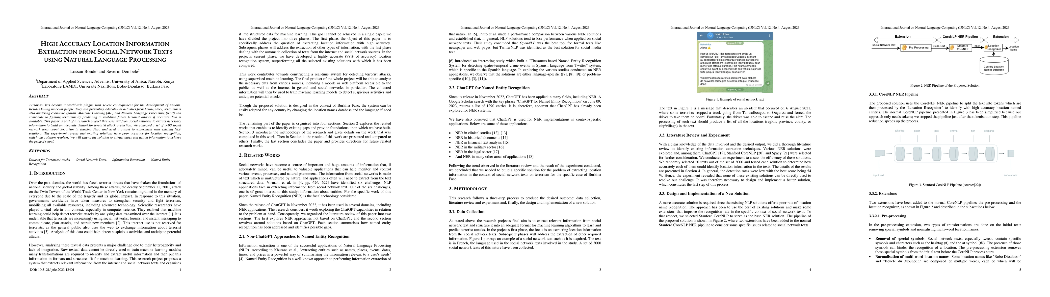 Thumbnail for High Accuracy Location Information Extraction from Social Network Texts
  Using Natural Language Processing