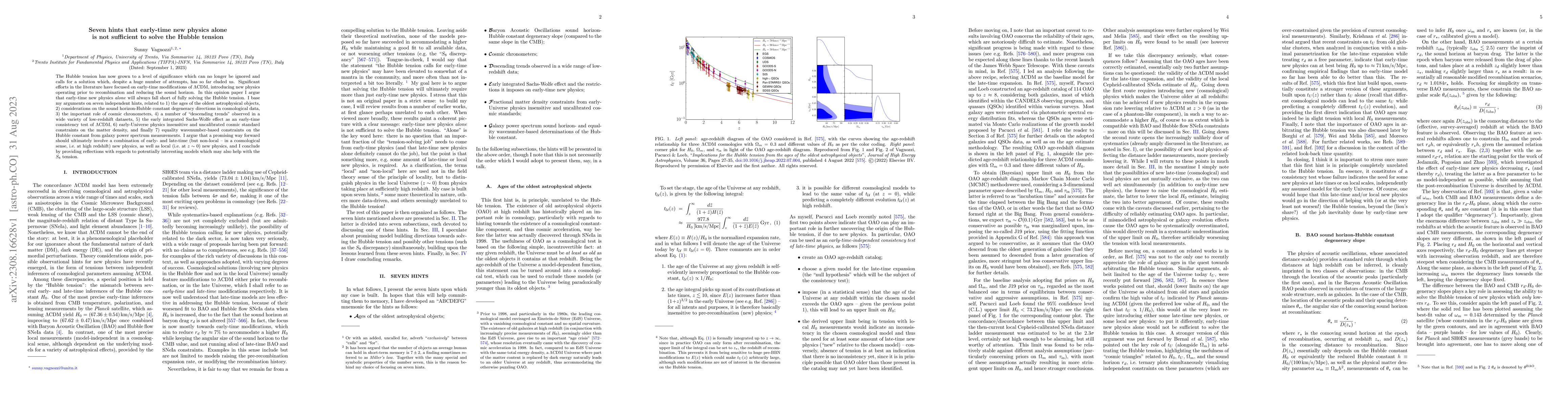 Thumbnail for Seven hints that early-time new physics alone is not sufficient to solve
  the Hubble tension