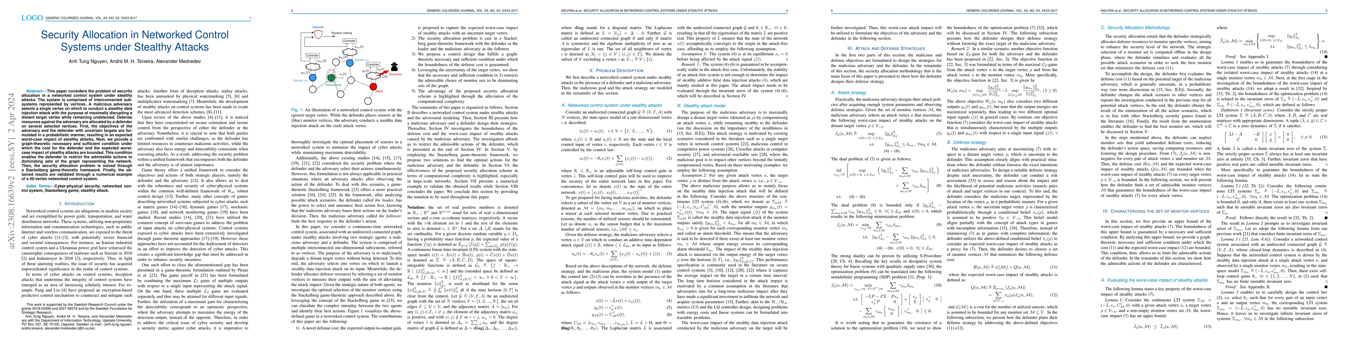 Thumbnail for Security Allocation in Networked Control Systems under Stealthy Attacks
