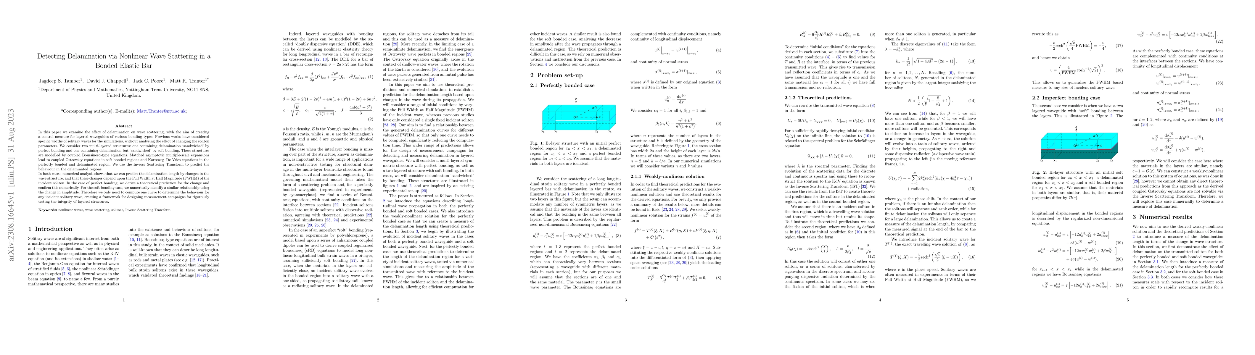 Thumbnail for Detecting Delamination via Nonlinear Wave Scattering in a Bonded Elastic
  Bar