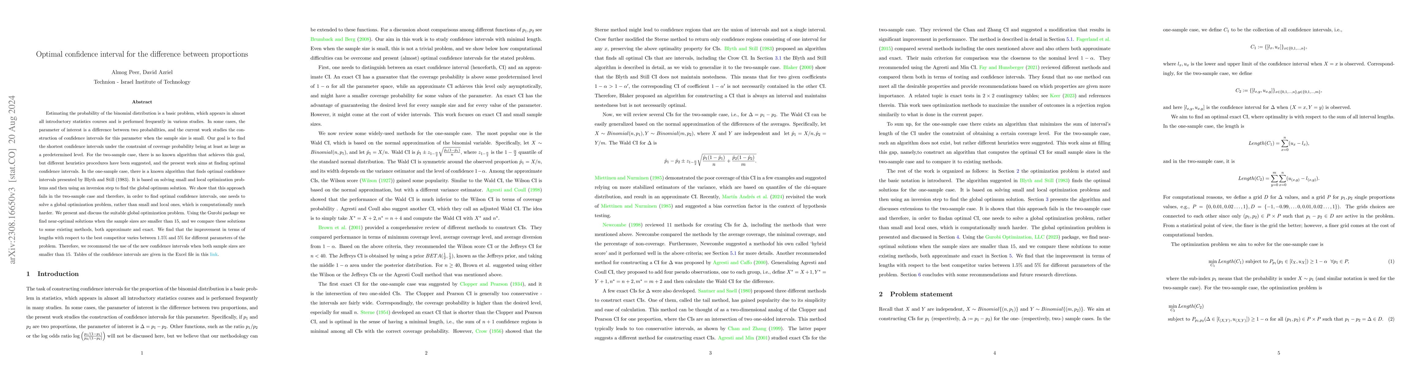 Thumbnail for Optimal confidence interval for the difference of proportions