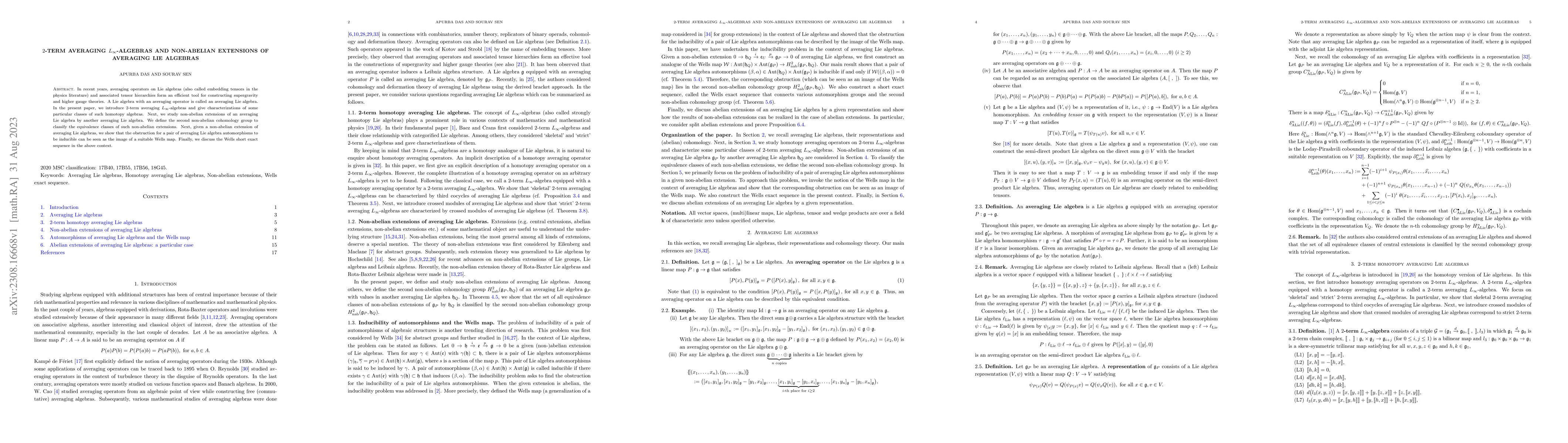 Thumbnail for $2$-term averaging $L_\infty$-algebras and non-abelian extensions of
  averaging Lie algebras