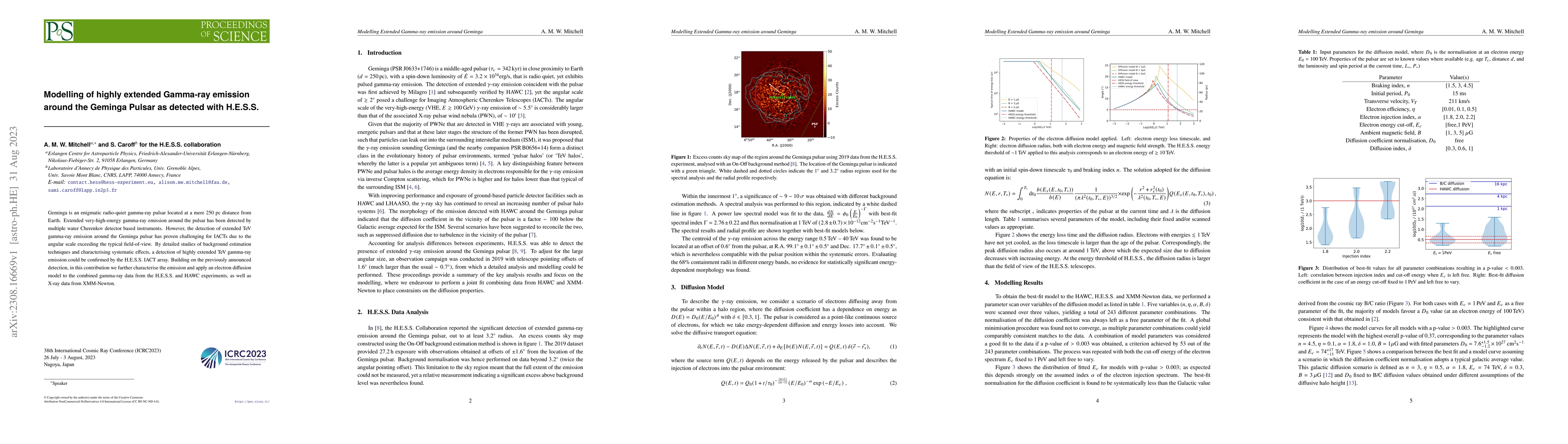 Thumbnail for Modelling of highly extended Gamma-ray emission around the Geminga
  Pulsar as detected with H.E.S.S