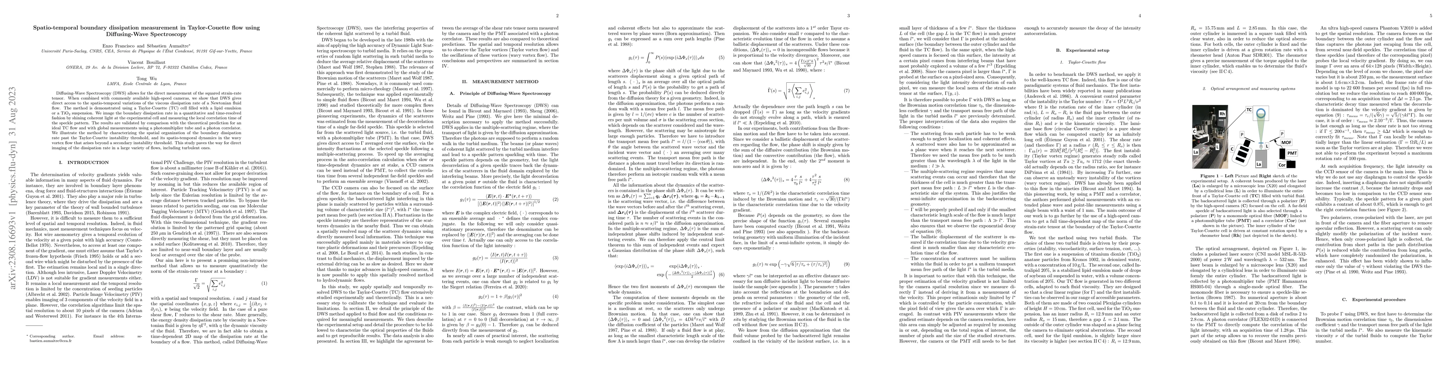 Thumbnail for Spatio-temporal boundary dissipation measurement in Taylor-Couette flow
  using Diffusing-Wave Spectroscopy