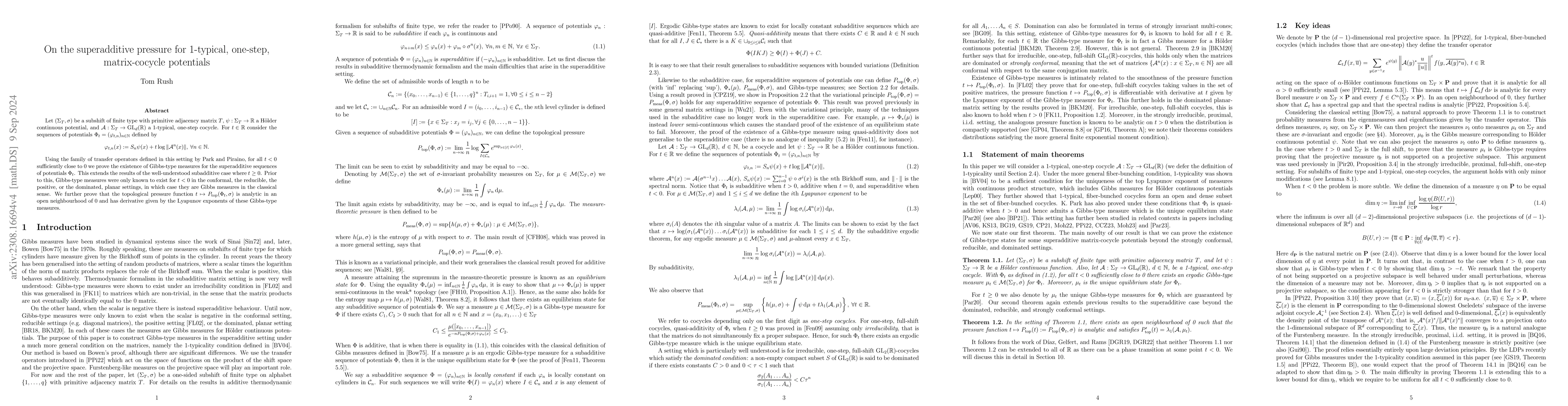 Thumbnail for On the superadditive pressure for 1-typical, one-step, matrix-cocycle
  potentials