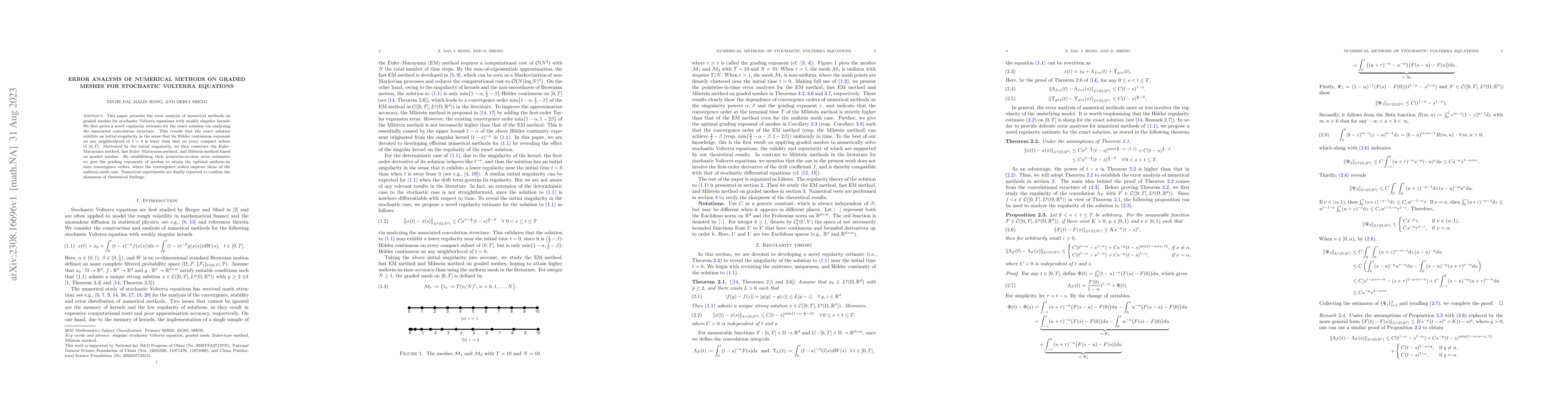 Thumbnail for Error analysis of numerical methods on graded meshes for stochastic
  Volterra equations