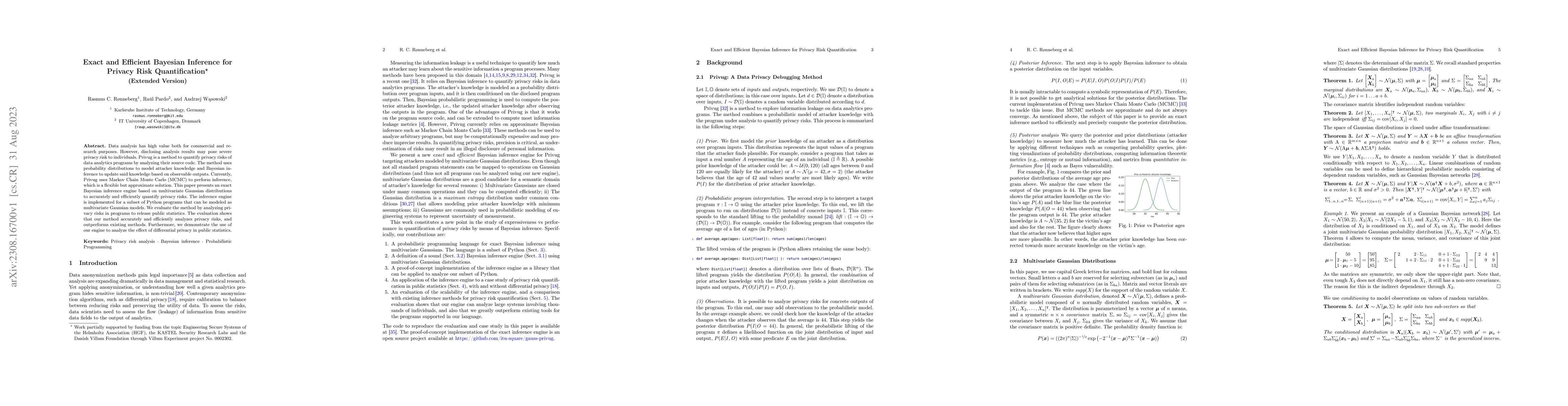 Thumbnail for Exact and Efficient Bayesian Inference for Privacy Risk Quantification
  (Extended Version)