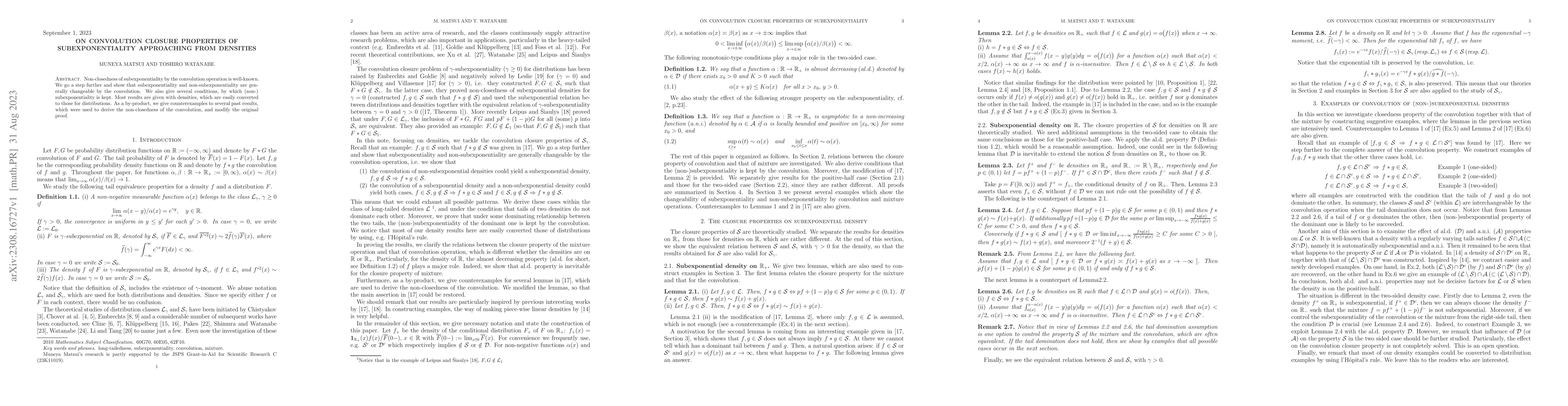 Thumbnail for On convolution closure properties of subexponentiality approaching from
  densities