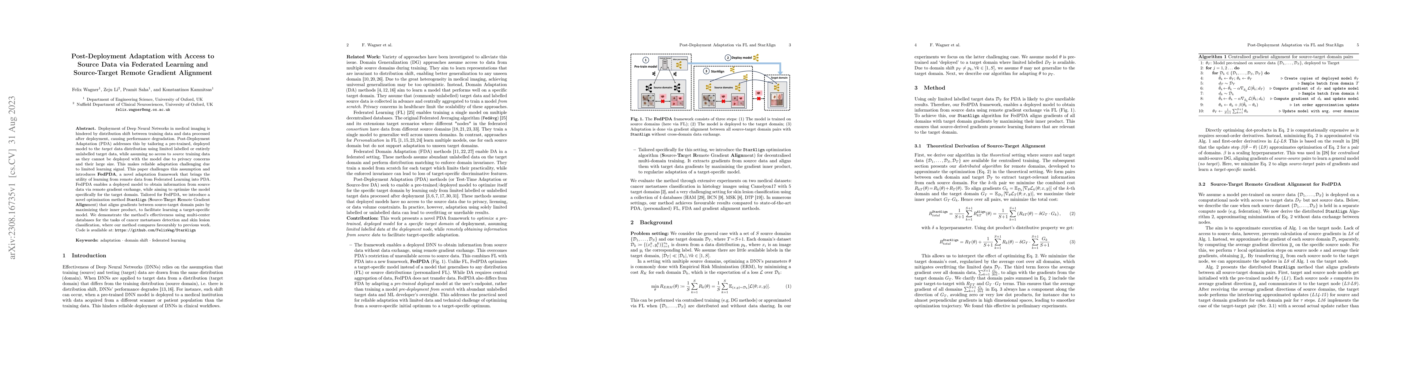 Thumbnail for Post-Deployment Adaptation with Access to Source Data via Federated
  Learning and Source-Target Remote Gradient Alignment