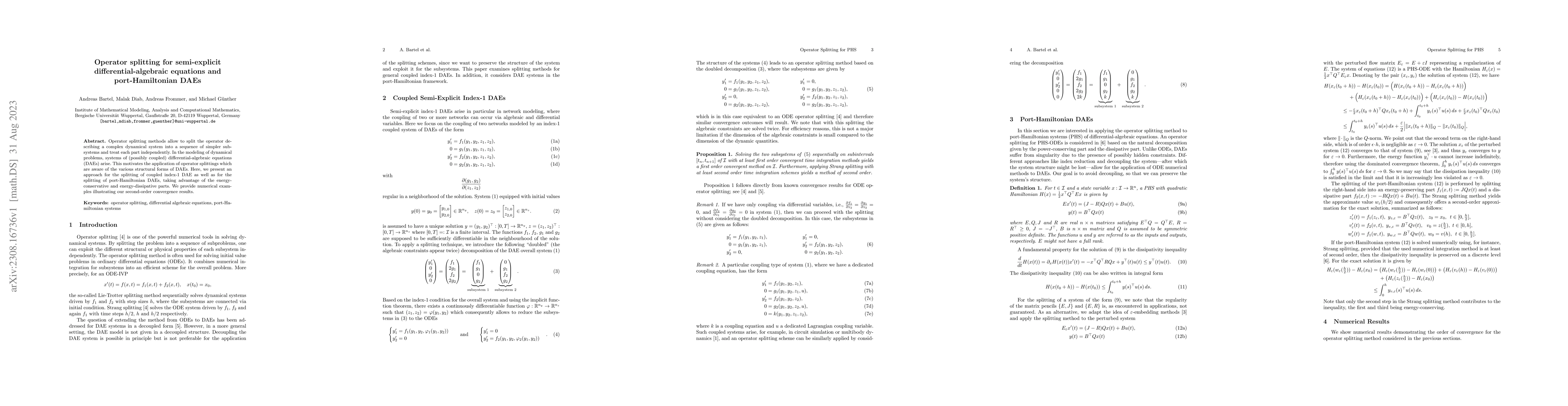 Thumbnail for Operator splitting for semi-explicit differential-algebraic equations
  and port-Hamiltonian DAEs