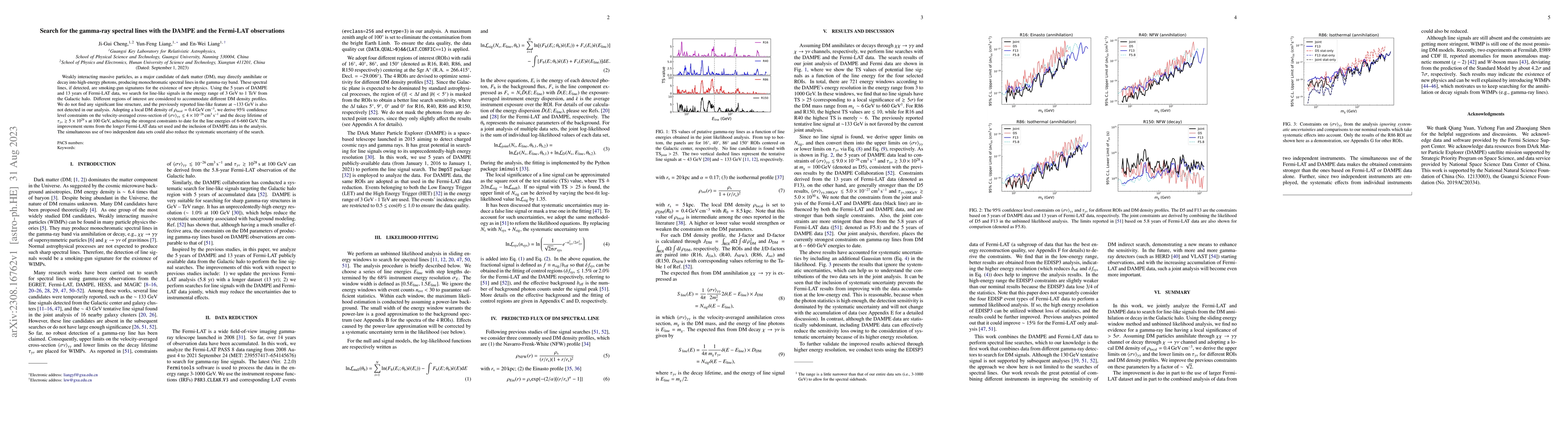Thumbnail for Search for the gamma-ray spectral lines with the DAMPE and the Fermi-LAT
  observations