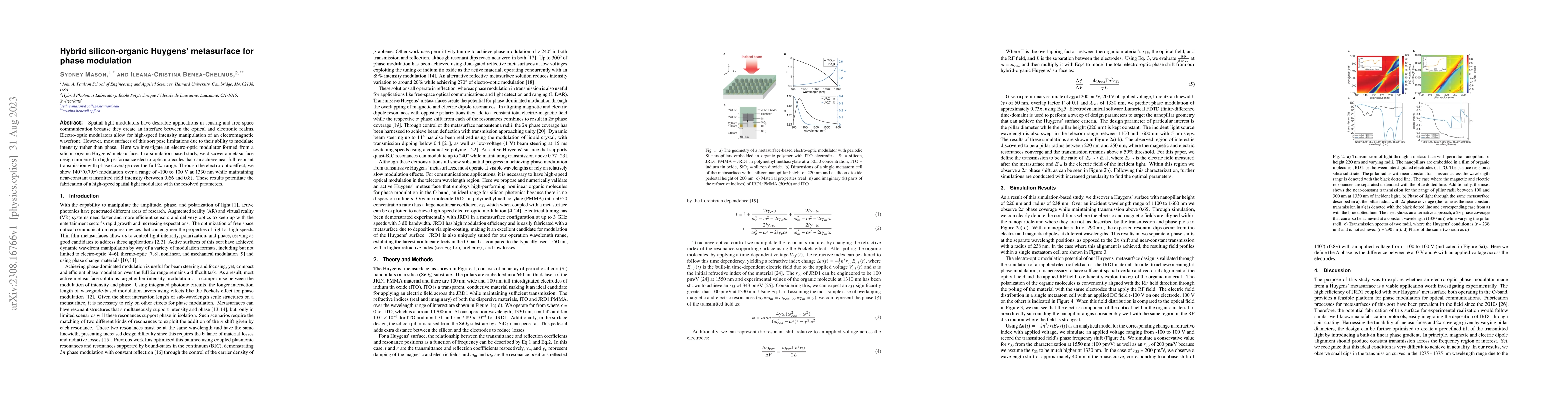 Thumbnail for Hybrid silicon-organic Huygens' metasurface for phase modulation
