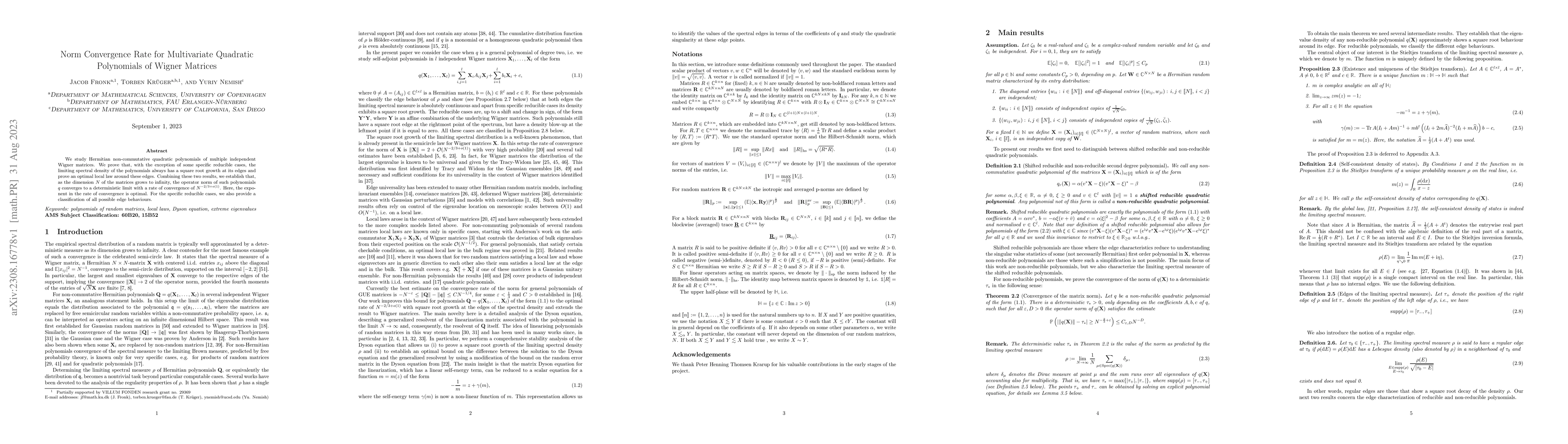 Thumbnail for Norm Convergence Rate for Multivariate Quadratic Polynomials of Wigner
  Matrices