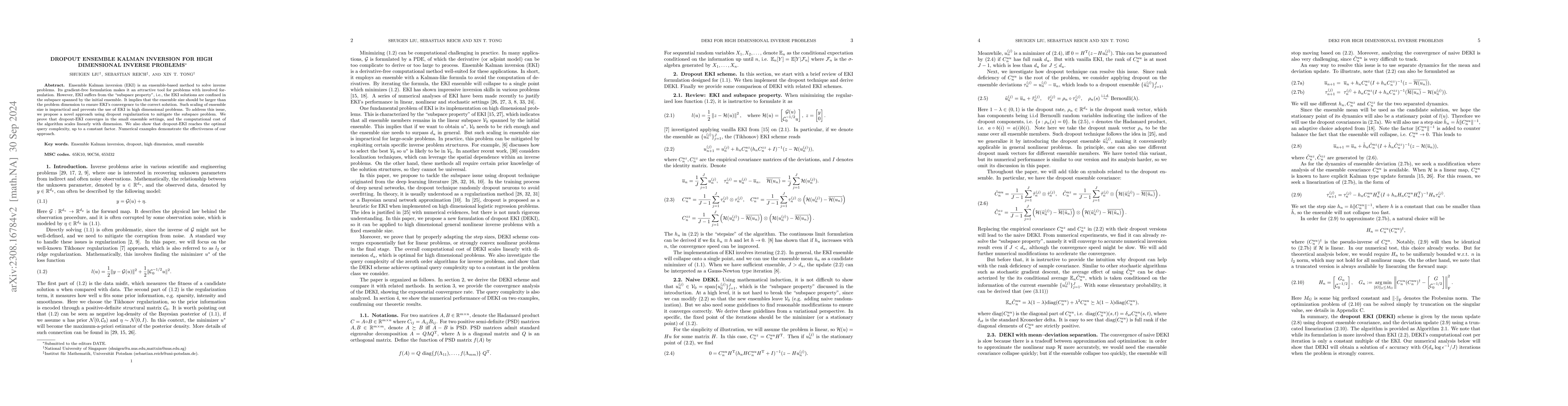 Thumbnail for Dropout Ensemble Kalman inversion for high dimensional inverse problems