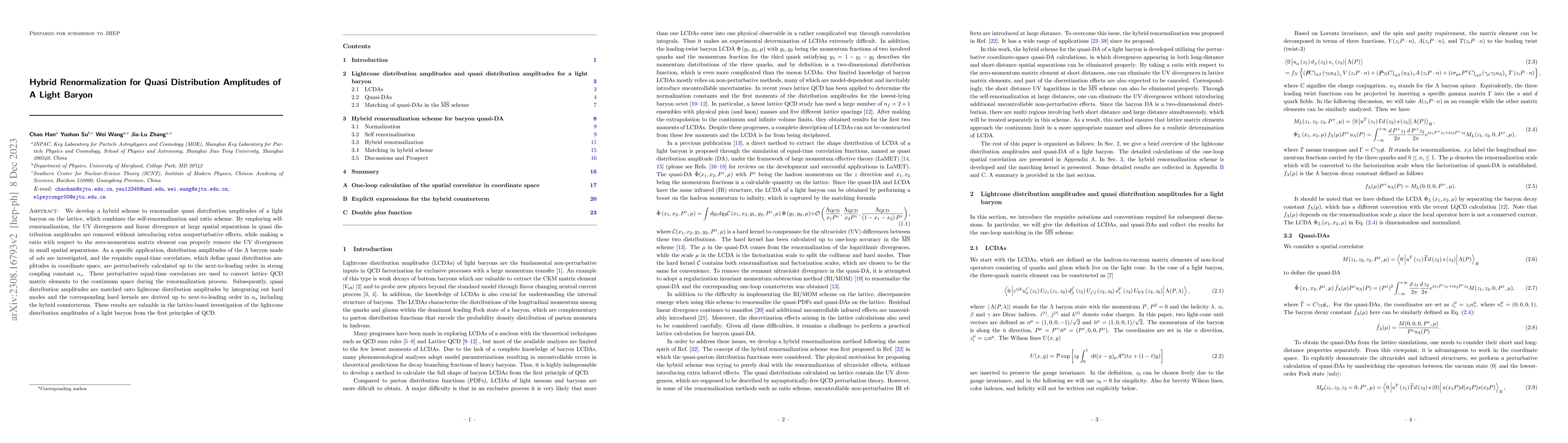 Thumbnail for Hybrid Renormalization for Quasi Distribution Amplitudes of A Light
  Baryon