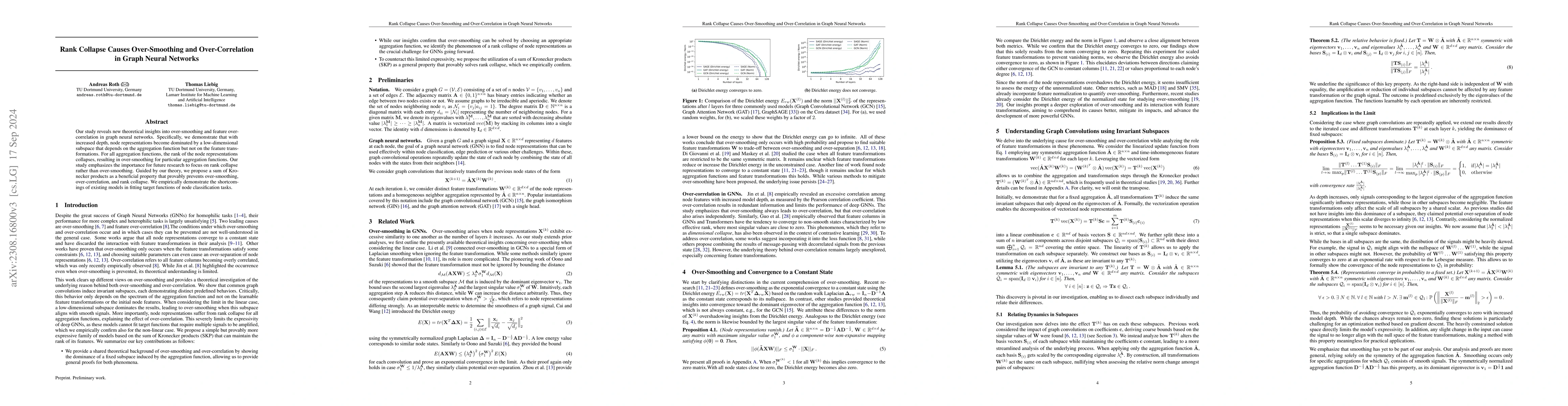 Thumbnail for Rank Collapse Causes Over-Smoothing and Over-Correlation in Graph Neural
  Networks