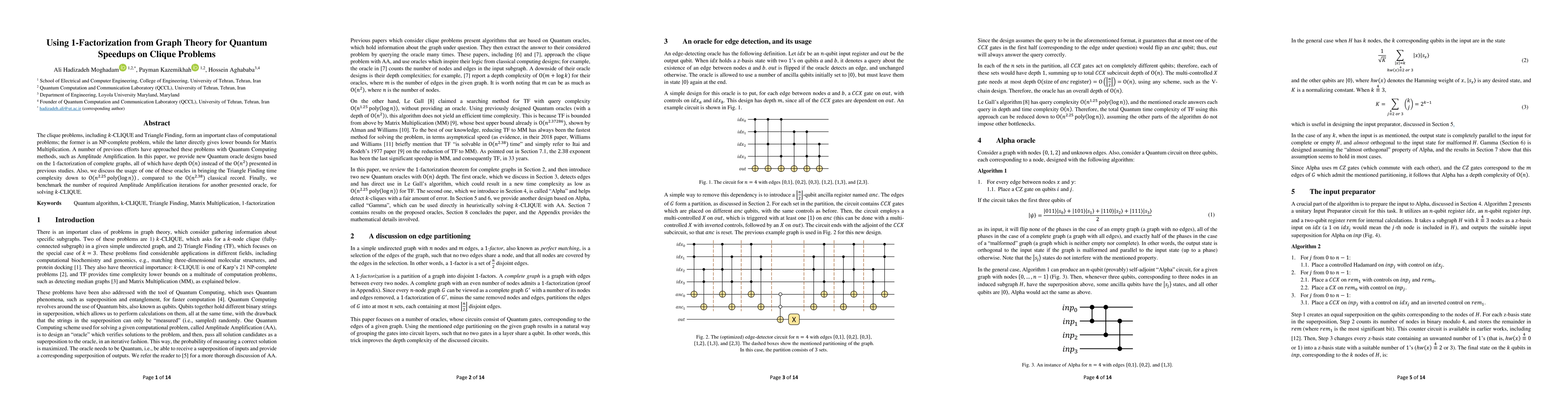 Thumbnail for Using 1-Factorization from Graph Theory for Quantum Speedups on Clique
  Problems
