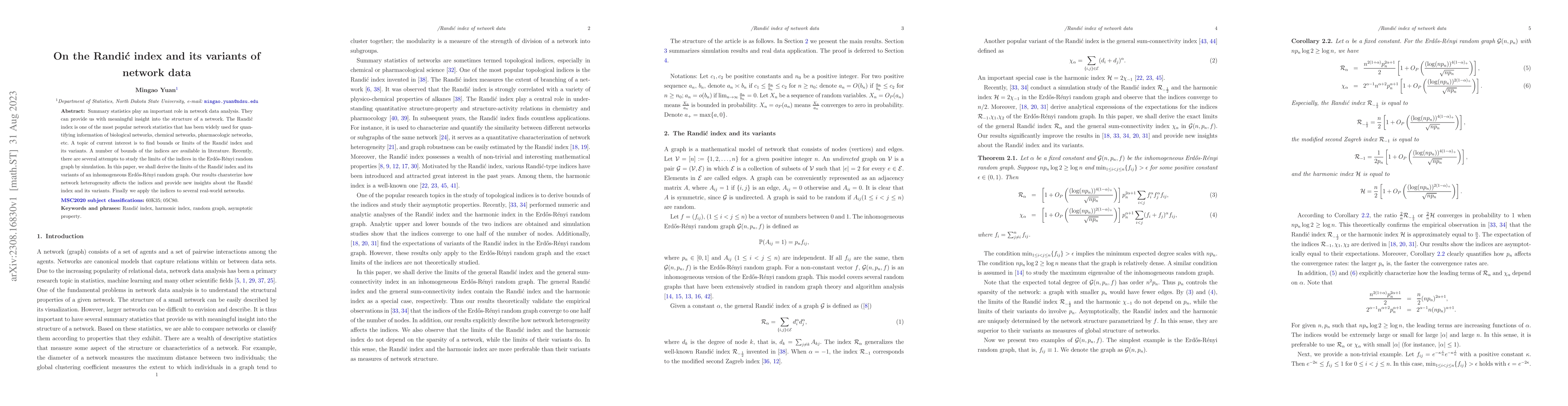 Thumbnail for On the Randi\'{c} index and its variants of network data