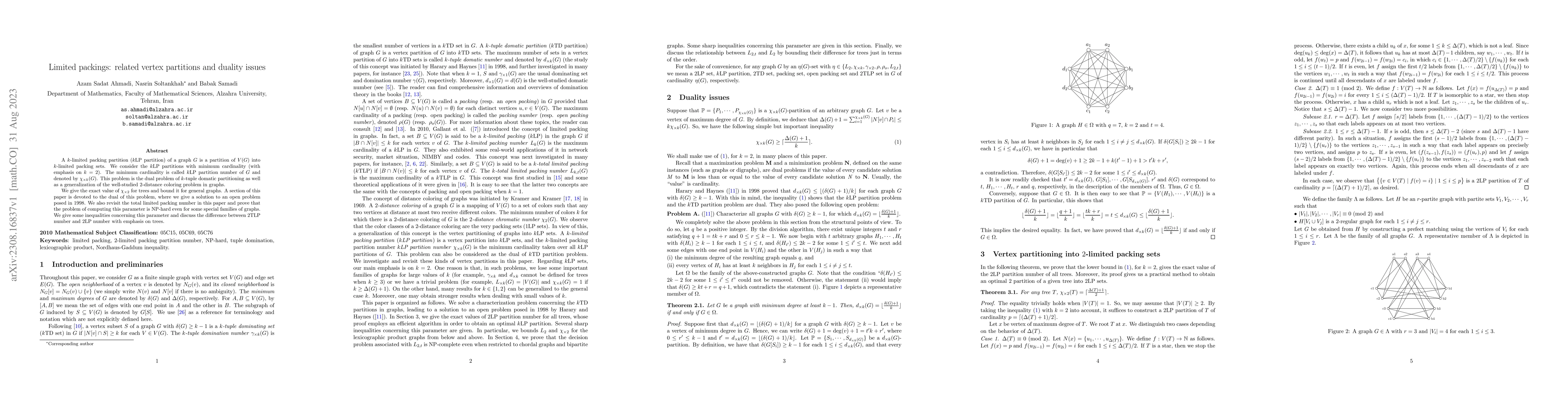 Thumbnail for Limited packings: related vertex partitions and duality issues