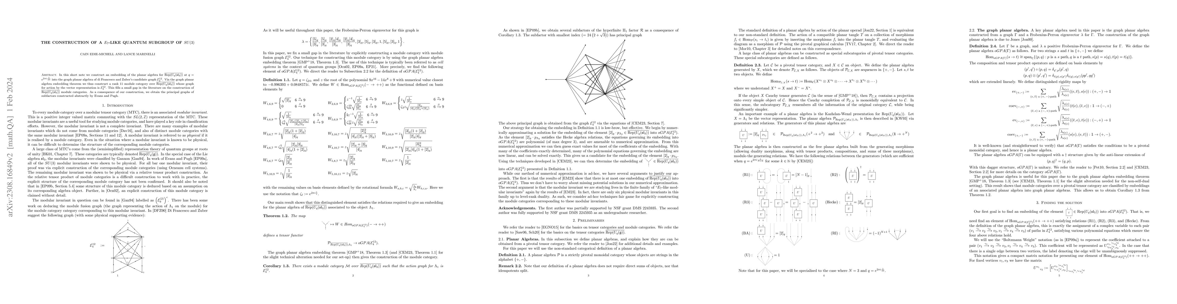Thumbnail for The construction of a $E_7$-like quantum subgroup of $SU(3)$