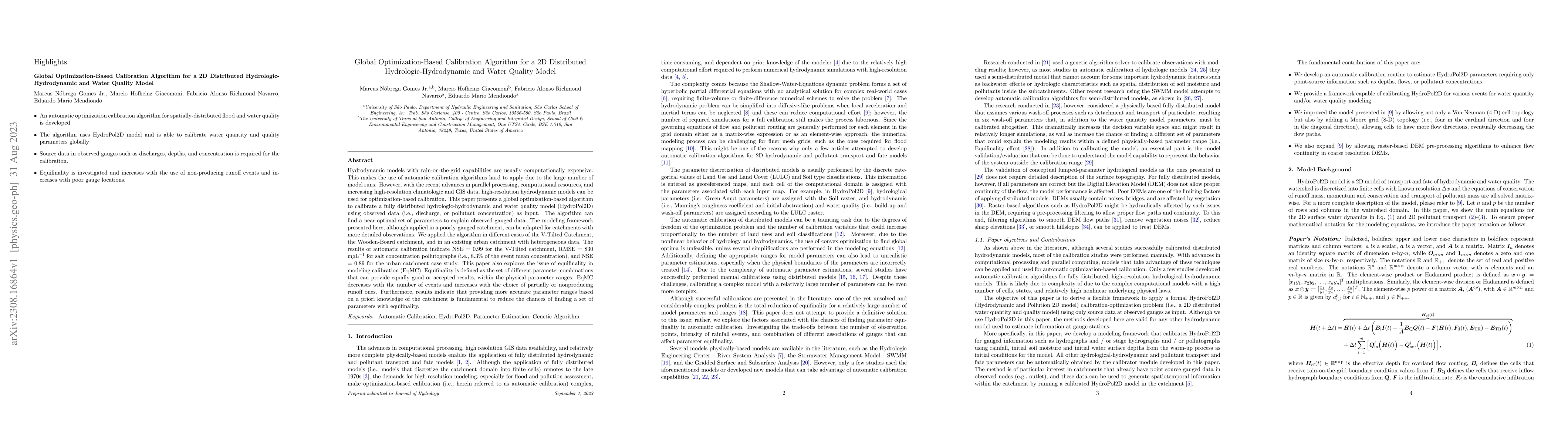 Thumbnail for Global Optimization-Based Calibration Algorithm for a 2D Distributed
  Hydrologic-Hydrodynamic and Water Quality Model