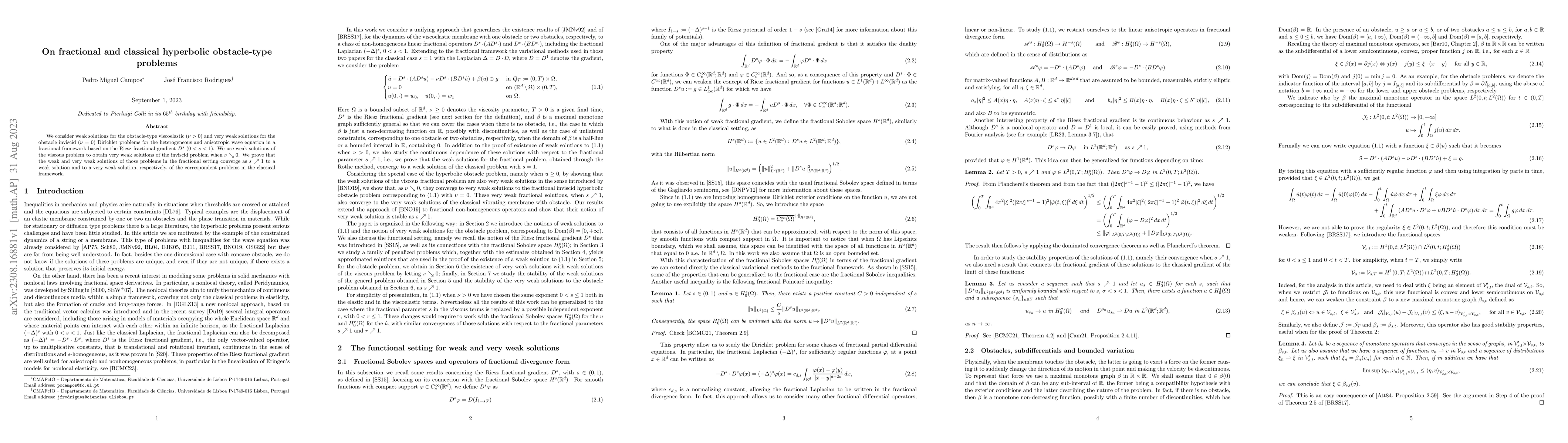 Thumbnail for On fractional and classical hyperbolic obstacle-type problems