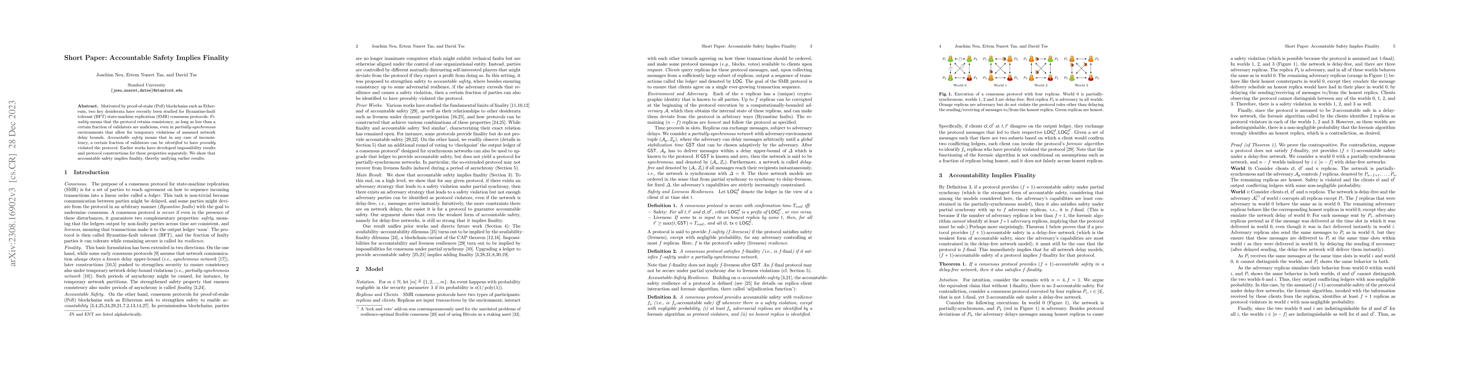 Thumbnail for Short Paper: Accountable Safety Implies Finality
