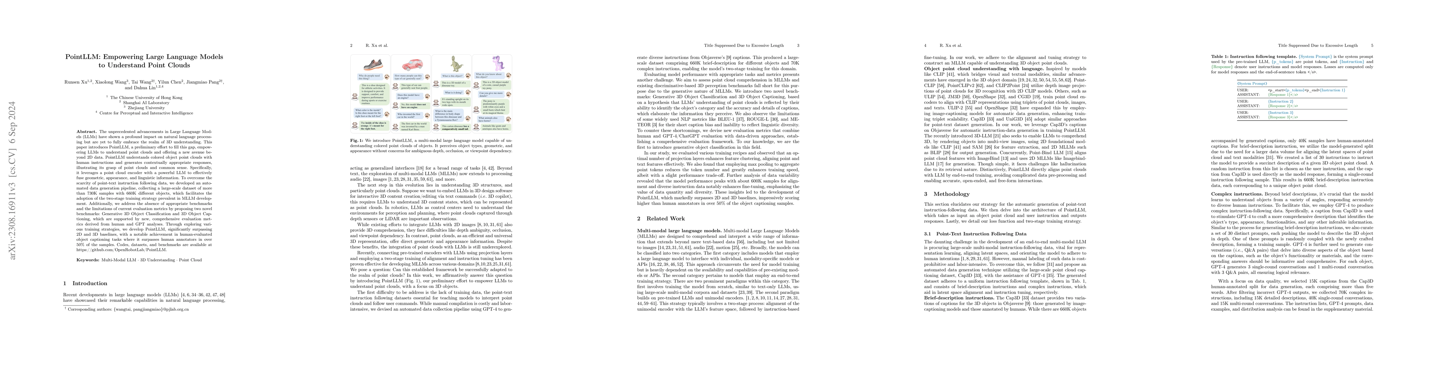 Thumbnail for PointLLM: Empowering Large Language Models to Understand Point Clouds