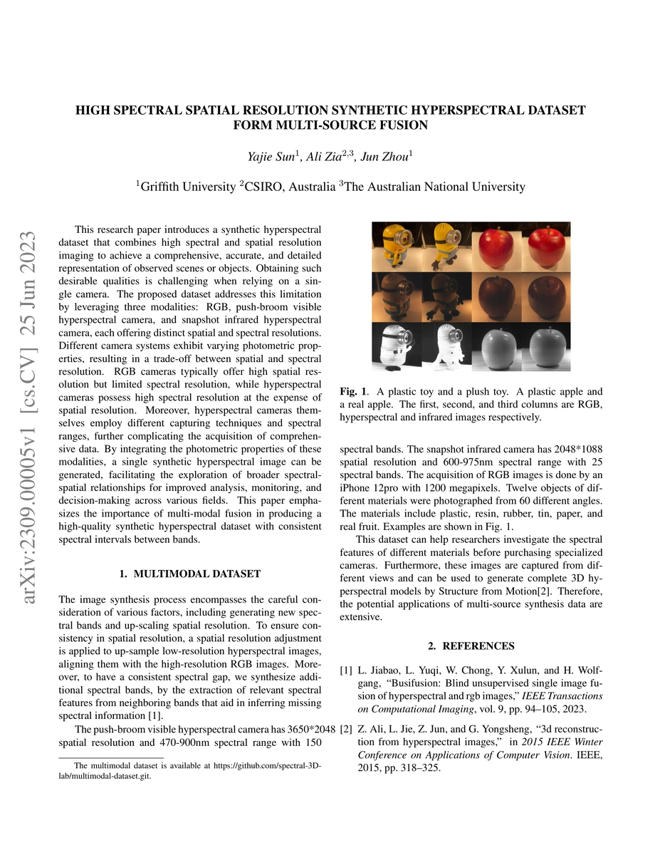 Thumbnail for High Spectral Spatial Resolution Synthetic HyperSpectral Dataset form
  multi-source fusion