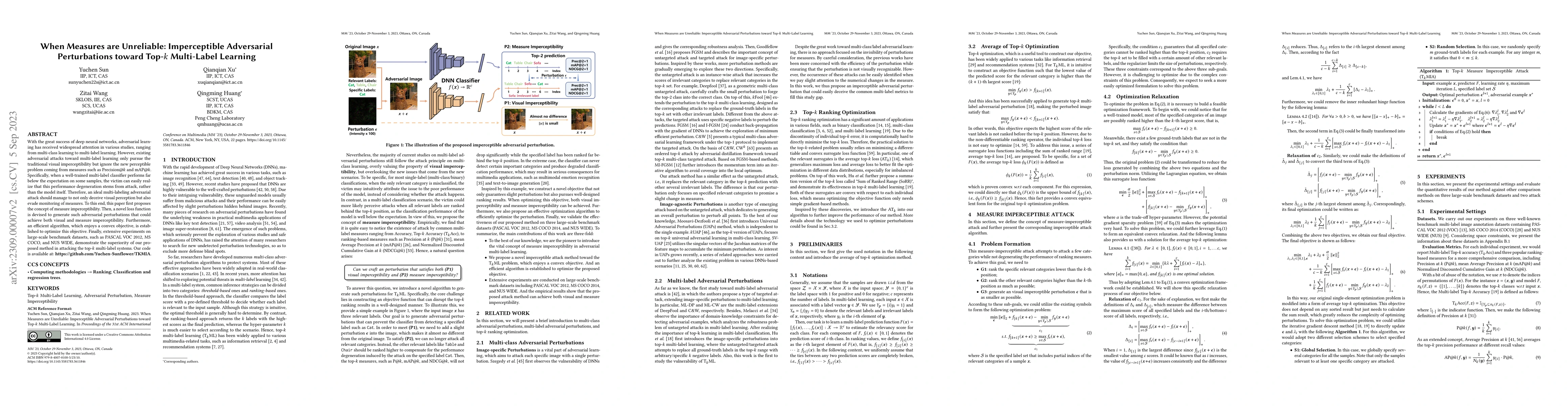 Thumbnail for When Measures are Unreliable: Imperceptible Adversarial Perturbations
  toward Top-$k$ Multi-Label Learning