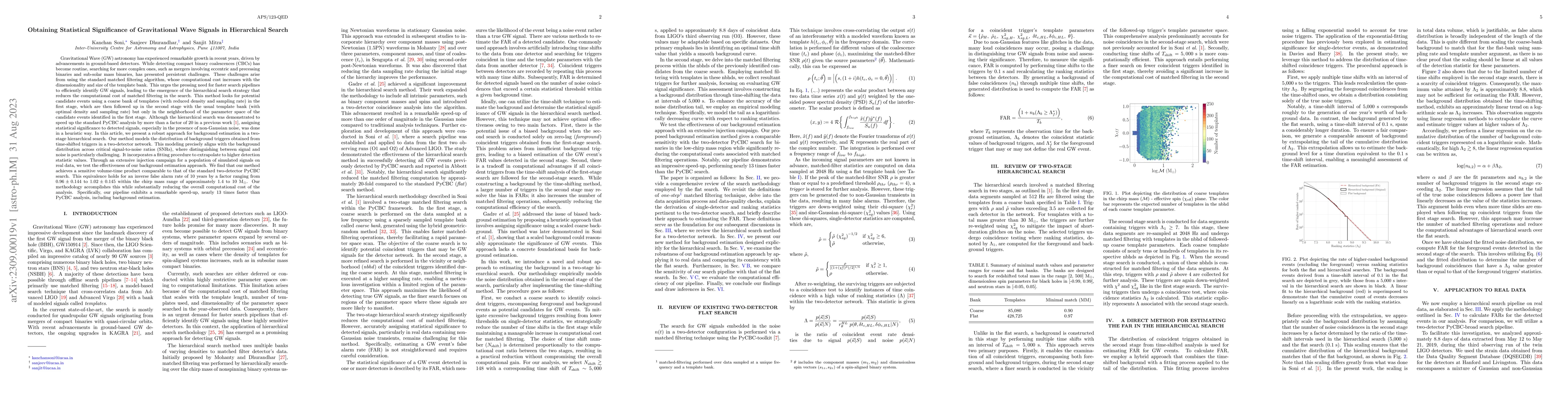 Thumbnail for Obtaining Statistical Significance of Gravitational Wave Signals in
  Hierarchical Search