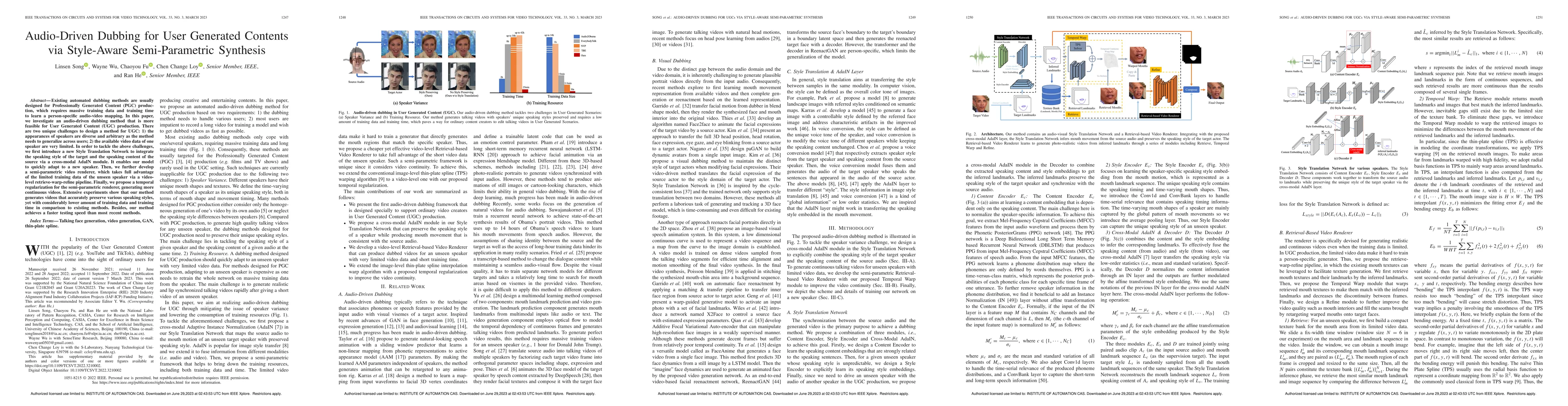 Thumbnail for Audio-Driven Dubbing for User Generated Contents via Style-Aware
  Semi-Parametric Synthesis