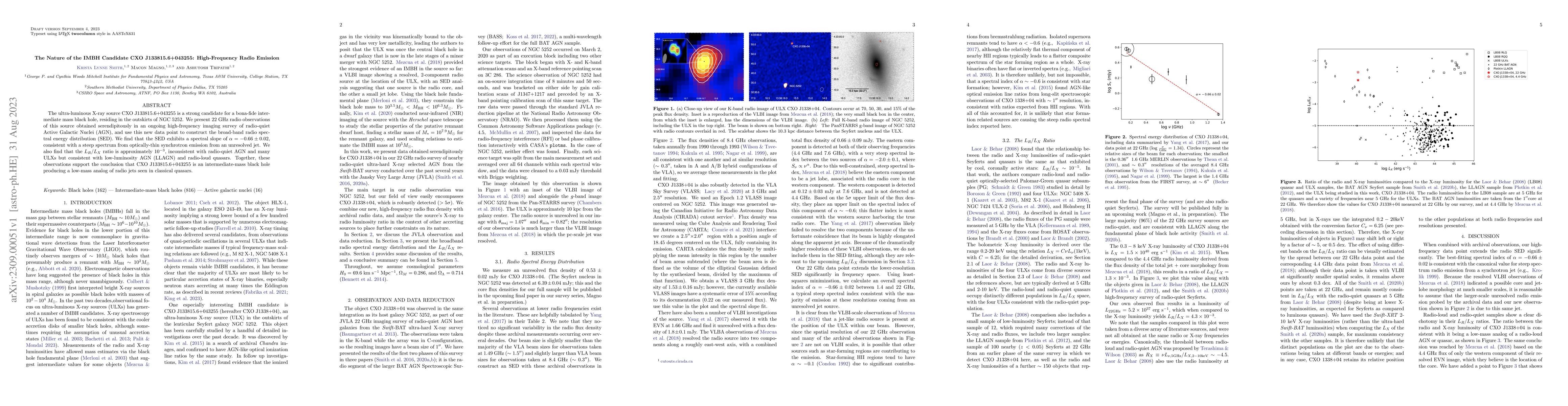 Thumbnail for The Nature of the IMBH Candidate CXO~J133815.6+043255: High-Frequency
  Radio Emission