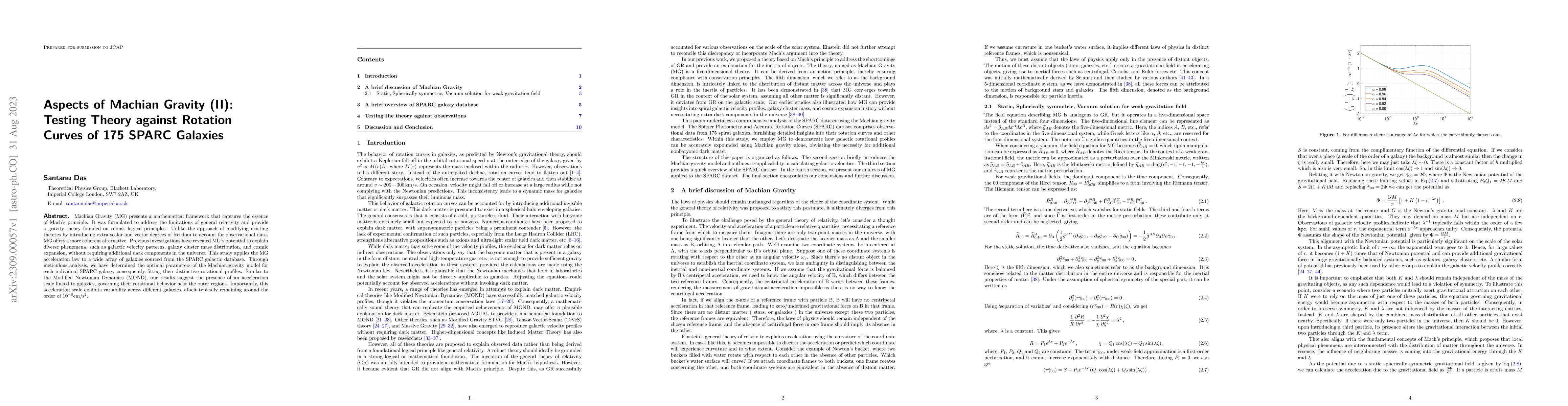 Thumbnail for Aspects of Machian Gravity (II): Testing Theory against Rotation Curves
  of 175 SPARC Galaxies