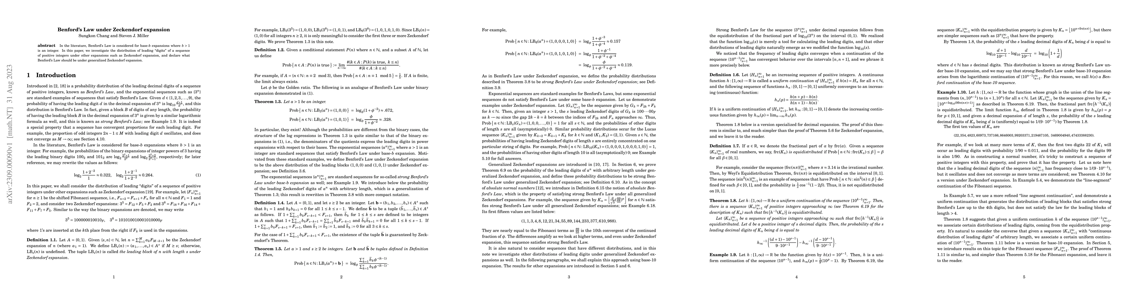 Thumbnail for Benford's Law under Zeckendorf expansion