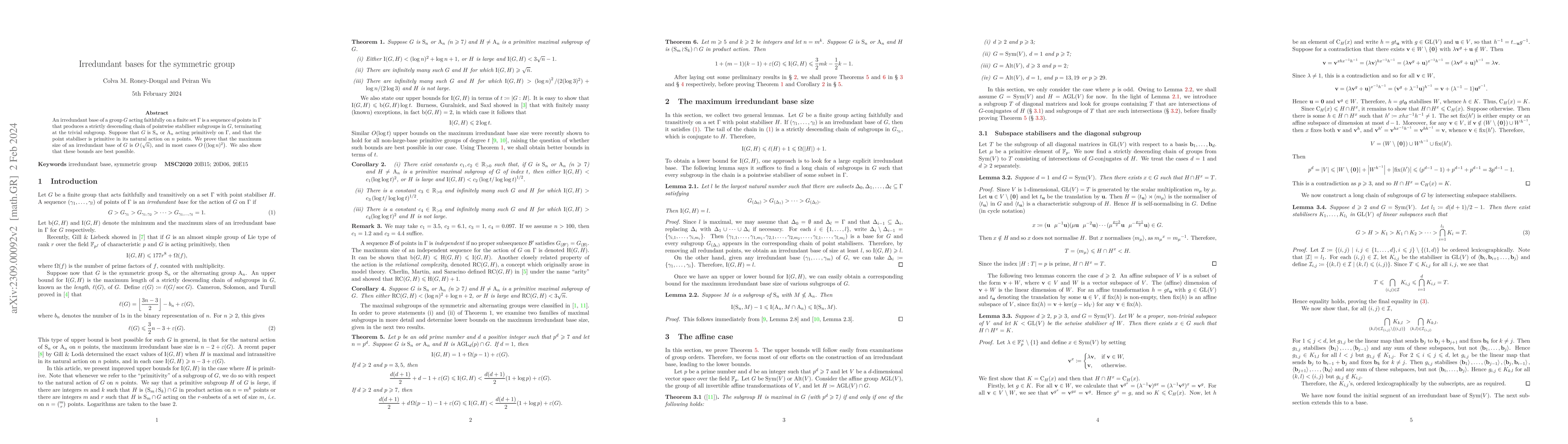 Thumbnail for Irredundant bases for the symmetric group
