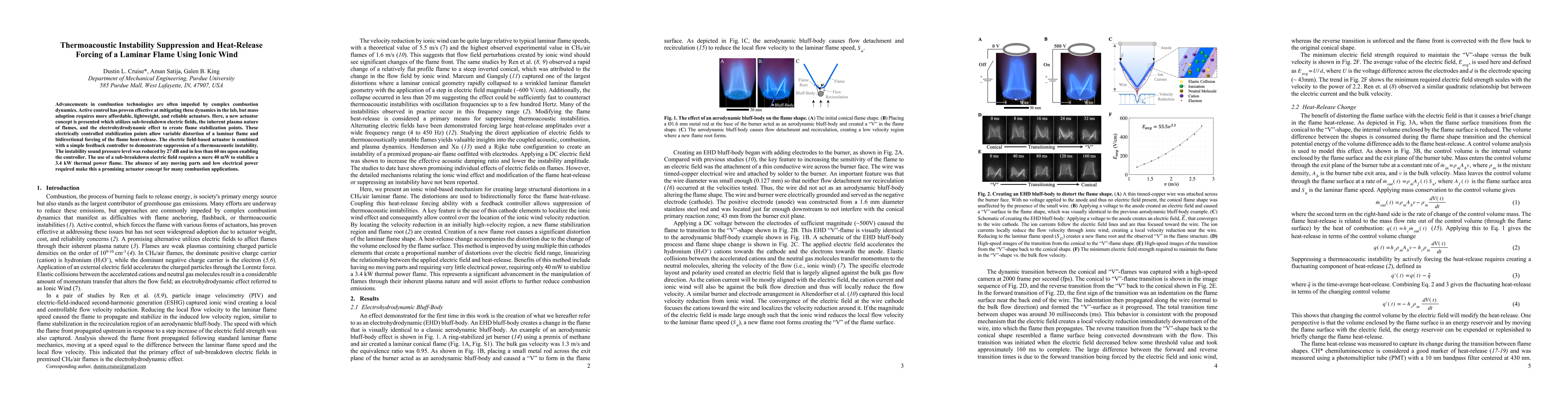 Thumbnail for Thermoacoustic Instability Suppression and Heat-Release Forcing of a
  Laminar Flame Using Ionic Wind