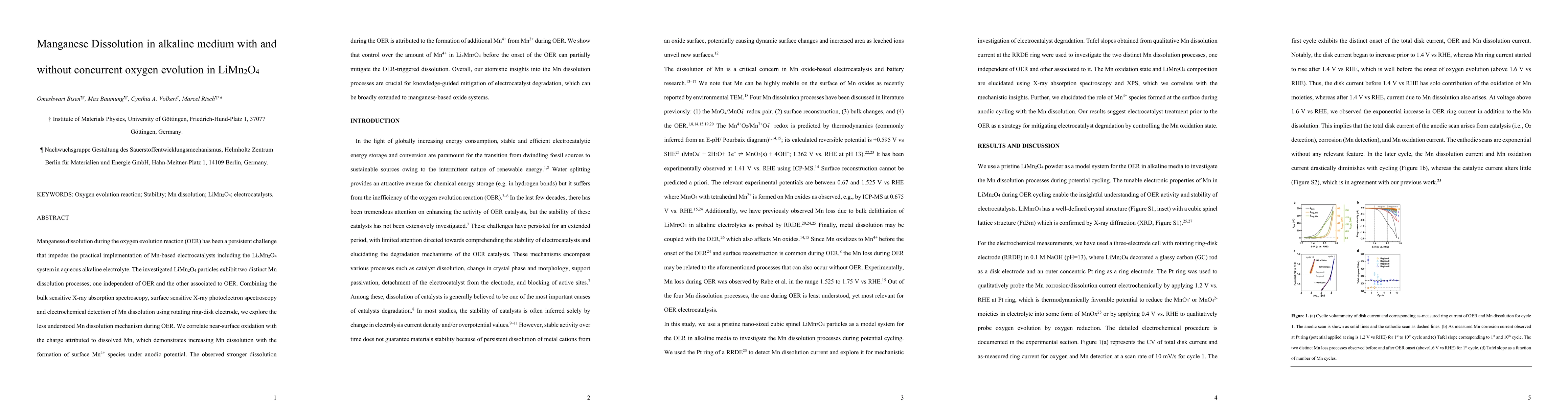 Thumbnail for Manganese Dissolution in alkaline medium with and without concurrent
  oxygen evolution in LiMn$_2$O$_4$