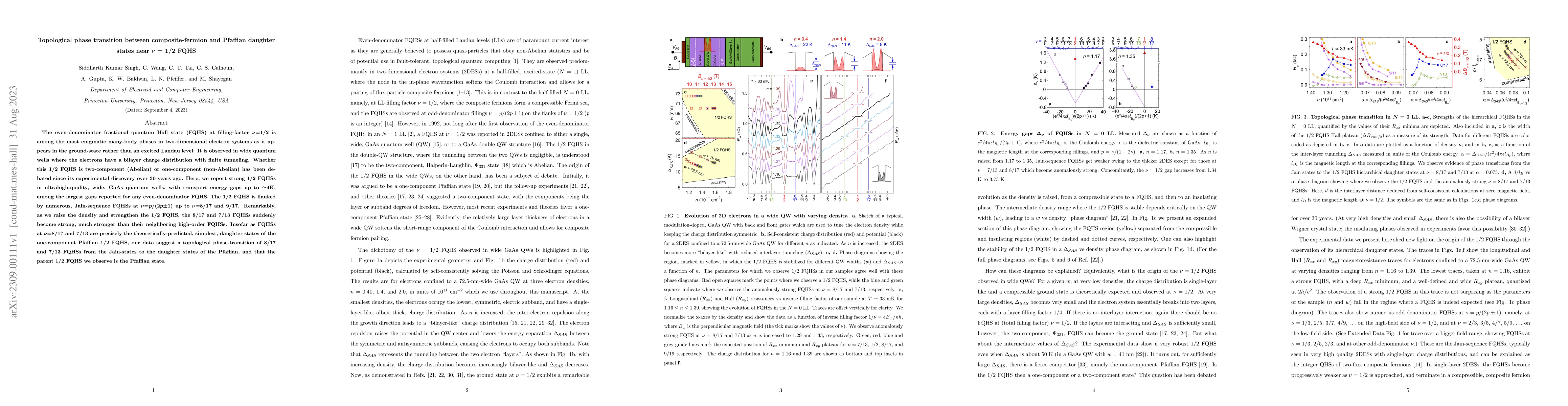 Thumbnail for Topological phase transition between composite-fermion and Pfaffian
  daughter states near {\nu} = 1/2 FQHS