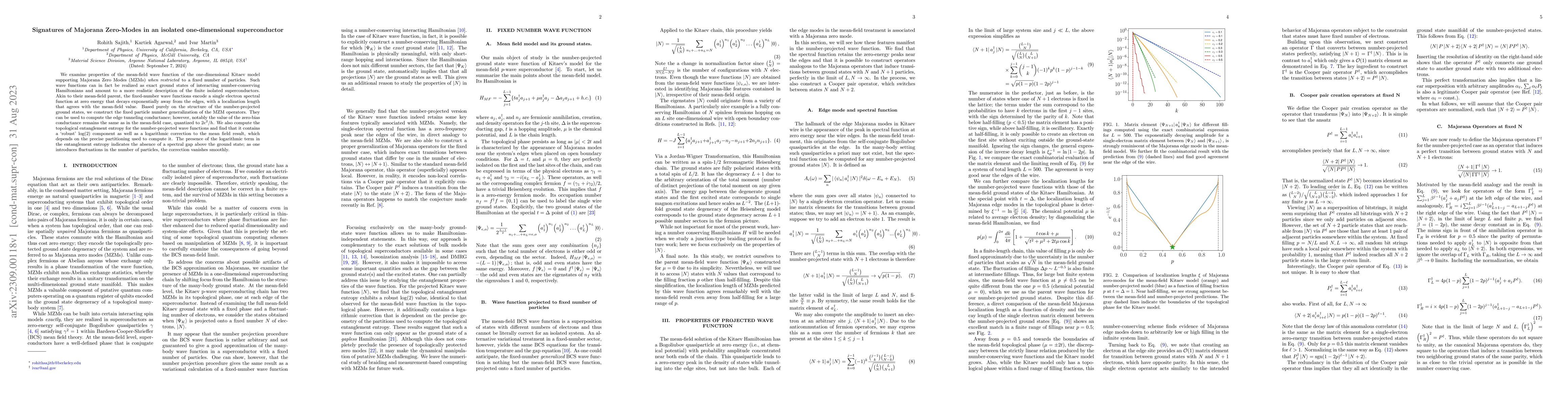 Thumbnail for Signatures of Majorana Zero-Modes in an isolated one-dimensional
  superconductor