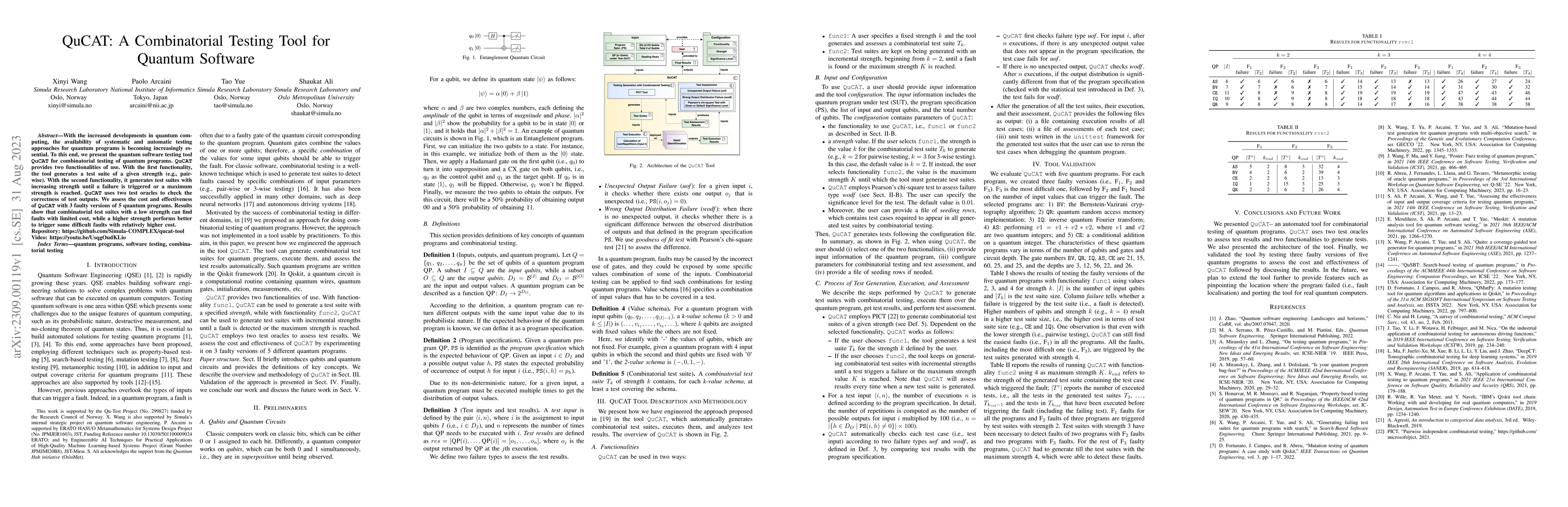 Thumbnail for QuCAT: A Combinatorial Testing Tool for Quantum Software