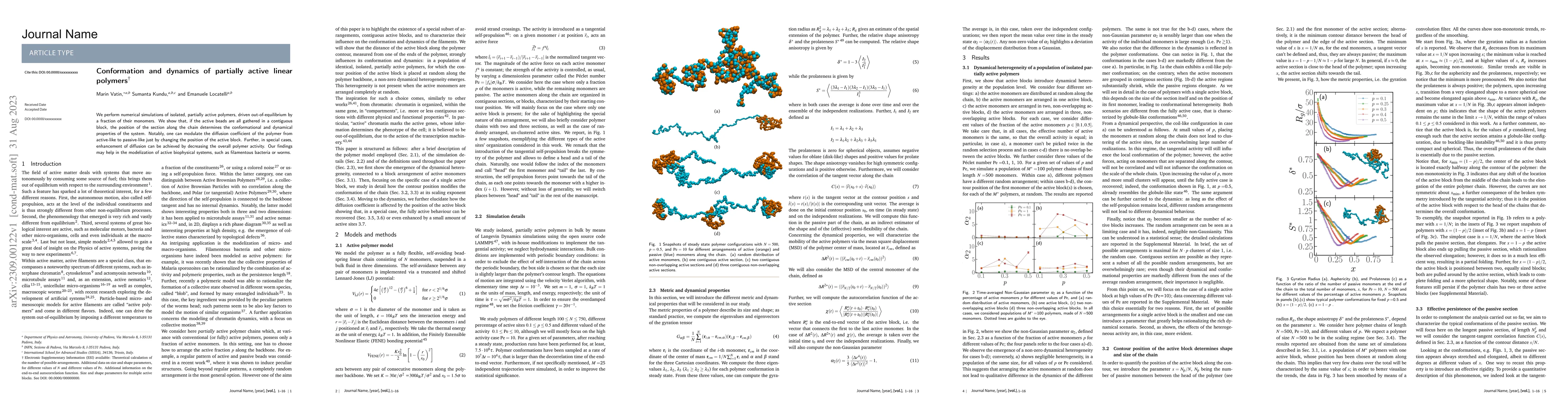 Thumbnail for Conformation and dynamics of partially active linear polymers