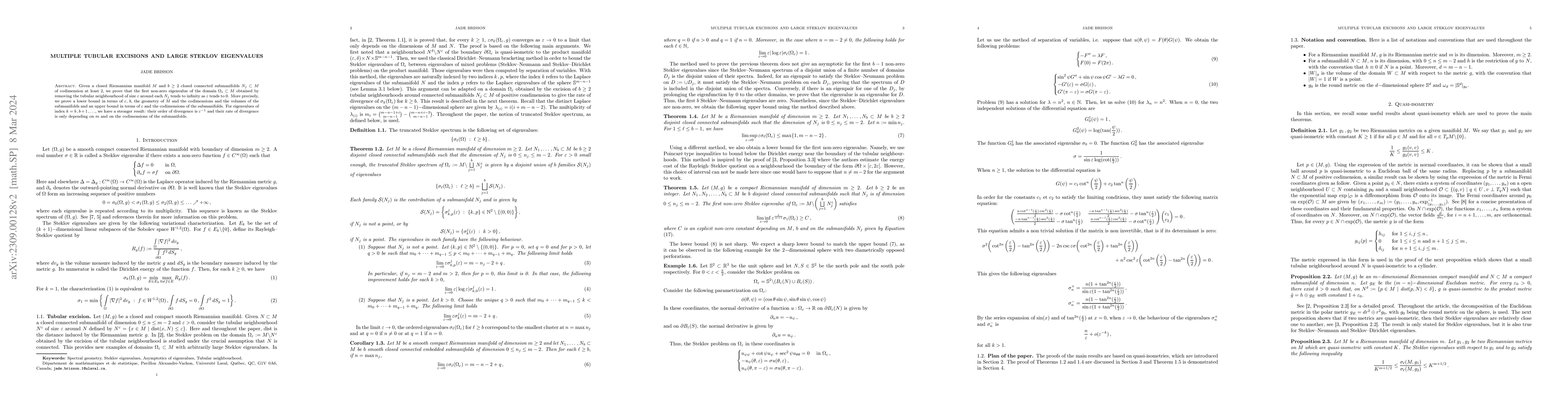 Thumbnail for Multiple tubular excisions and large Steklov eigenvalues