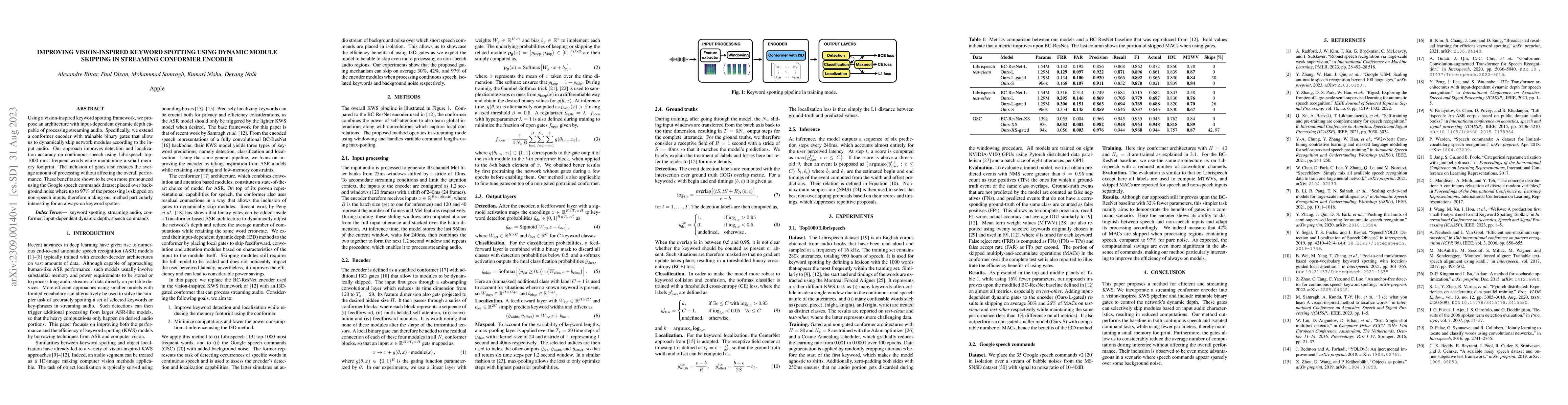Thumbnail for Improving vision-inspired keyword spotting using dynamic module skipping
  in streaming conformer encoder
