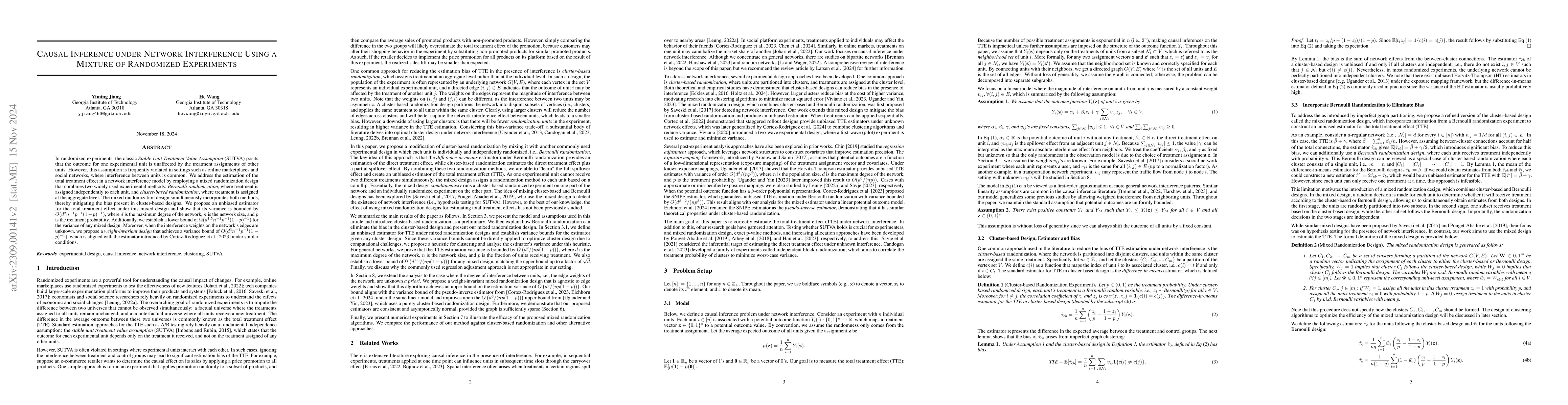 Thumbnail for Causal Inference under Network Interference Using a Mixture of
  Randomized Experiments