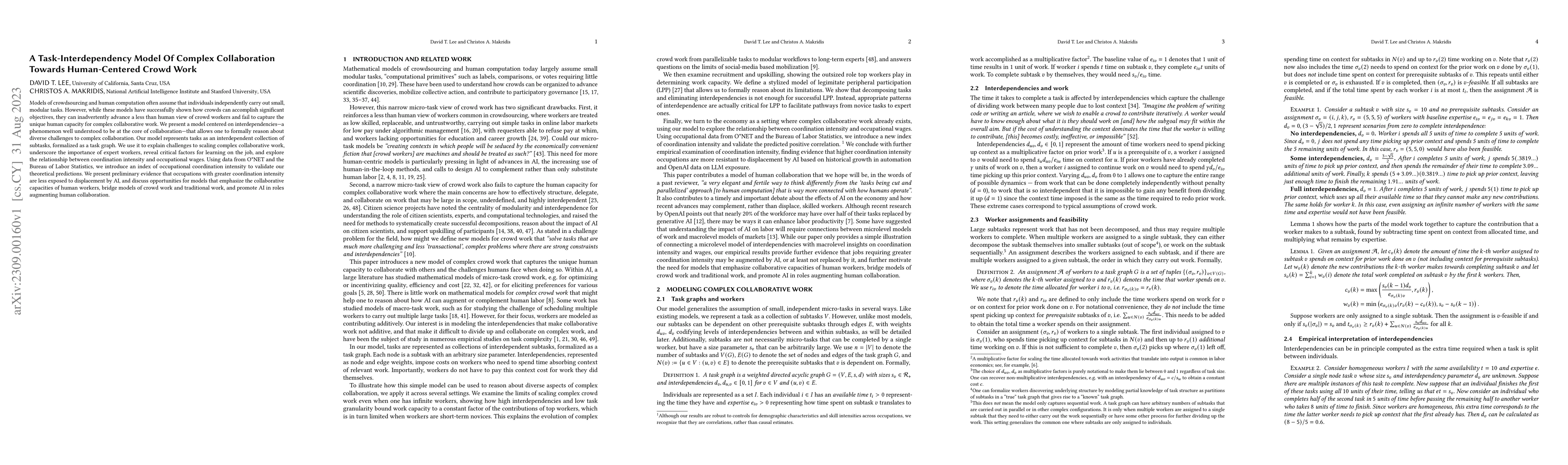 Thumbnail for A Task-Interdependency Model of Complex Collaboration Towards
  Human-Centered Crowd Work