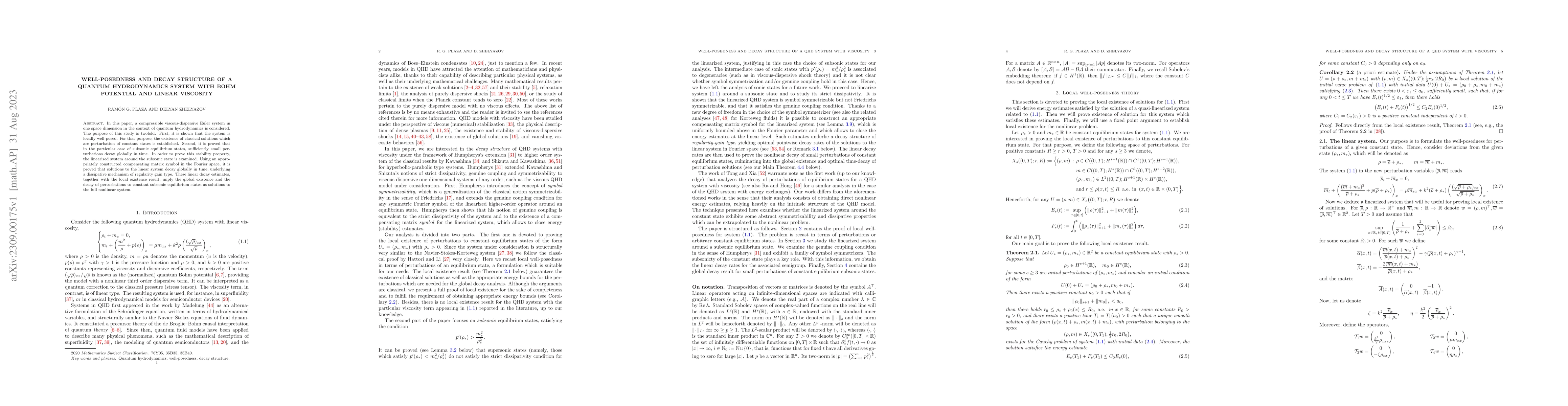 Thumbnail for Well-posedness and decay structure of a quantum hydrodynamics system
  with Bohm potential and linear viscosity