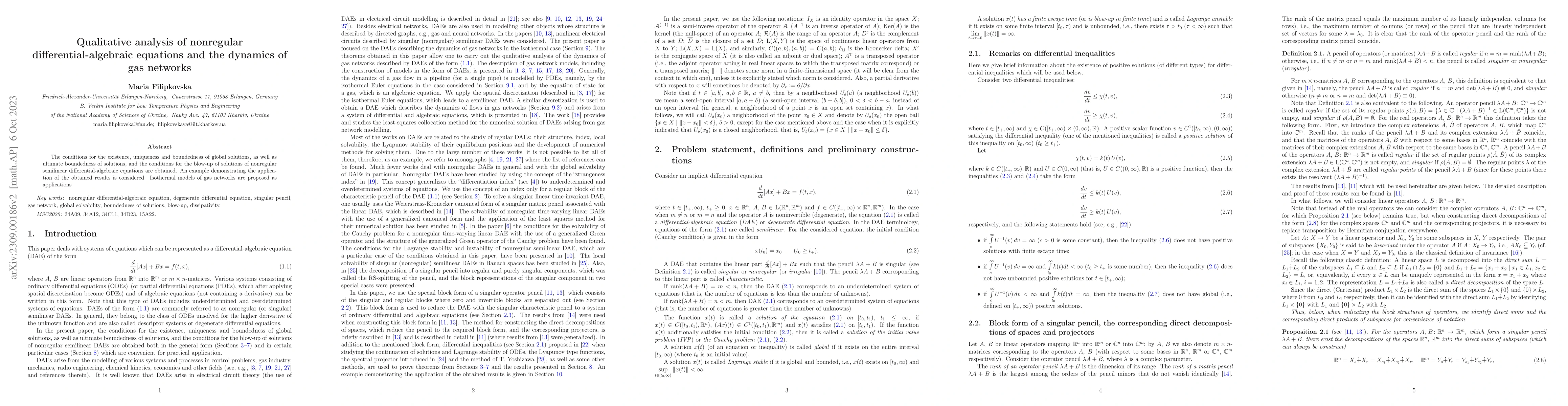 Thumbnail for Qualitative analysis of nonregular differential-algebraic equations and
  the dynamics of gas networks
