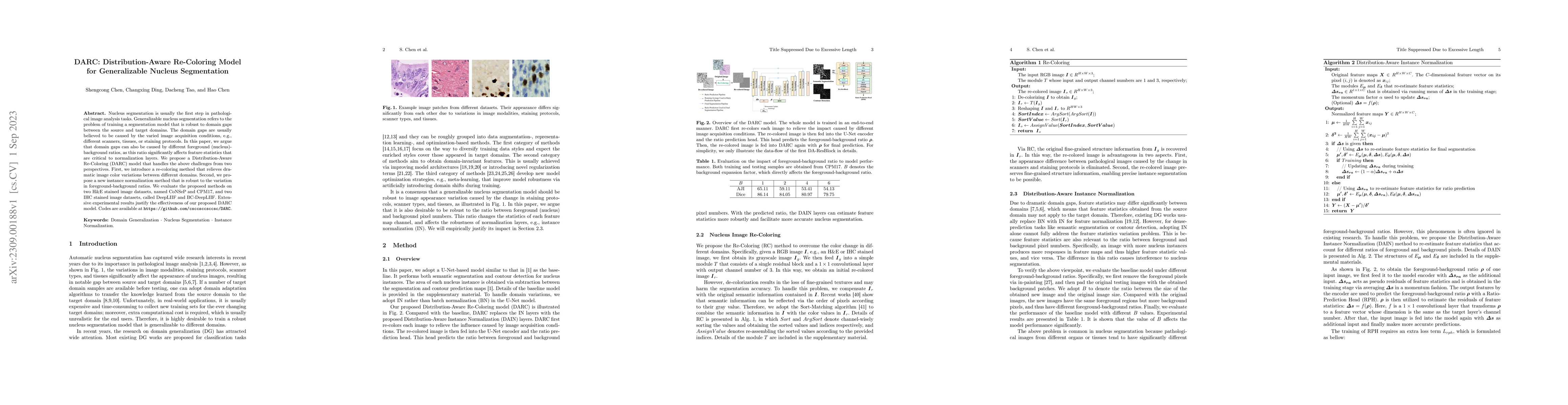 Thumbnail for DARC: Distribution-Aware Re-Coloring Model for Generalizable Nucleus
  Segmentation